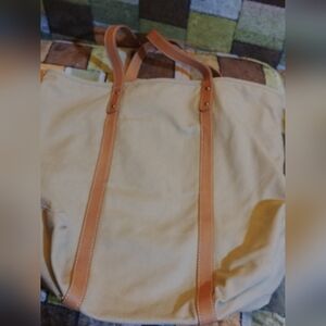 J Crew Canvas Tote Bag with Brown Straps